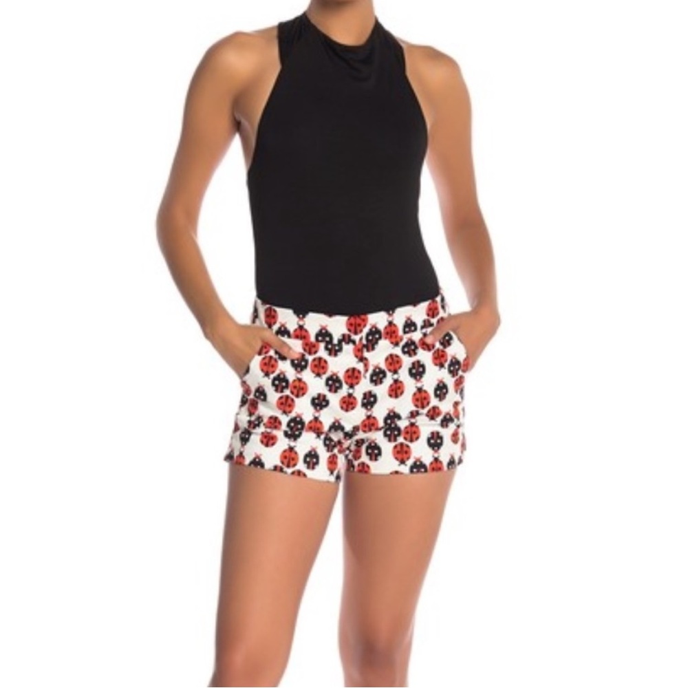 Trina Turk | Corbin Ladybug Print Cotton Stretch Shorts 181505 White/Red/Black 6 - Picture 2 of 16